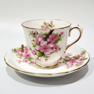 Vntg Tuscan Fine English Bone China #C8588 Pink  Blossoms Demitasse Cup Saucer